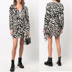 NWT Dundas beau zebra-print wrap mini dress sz 38